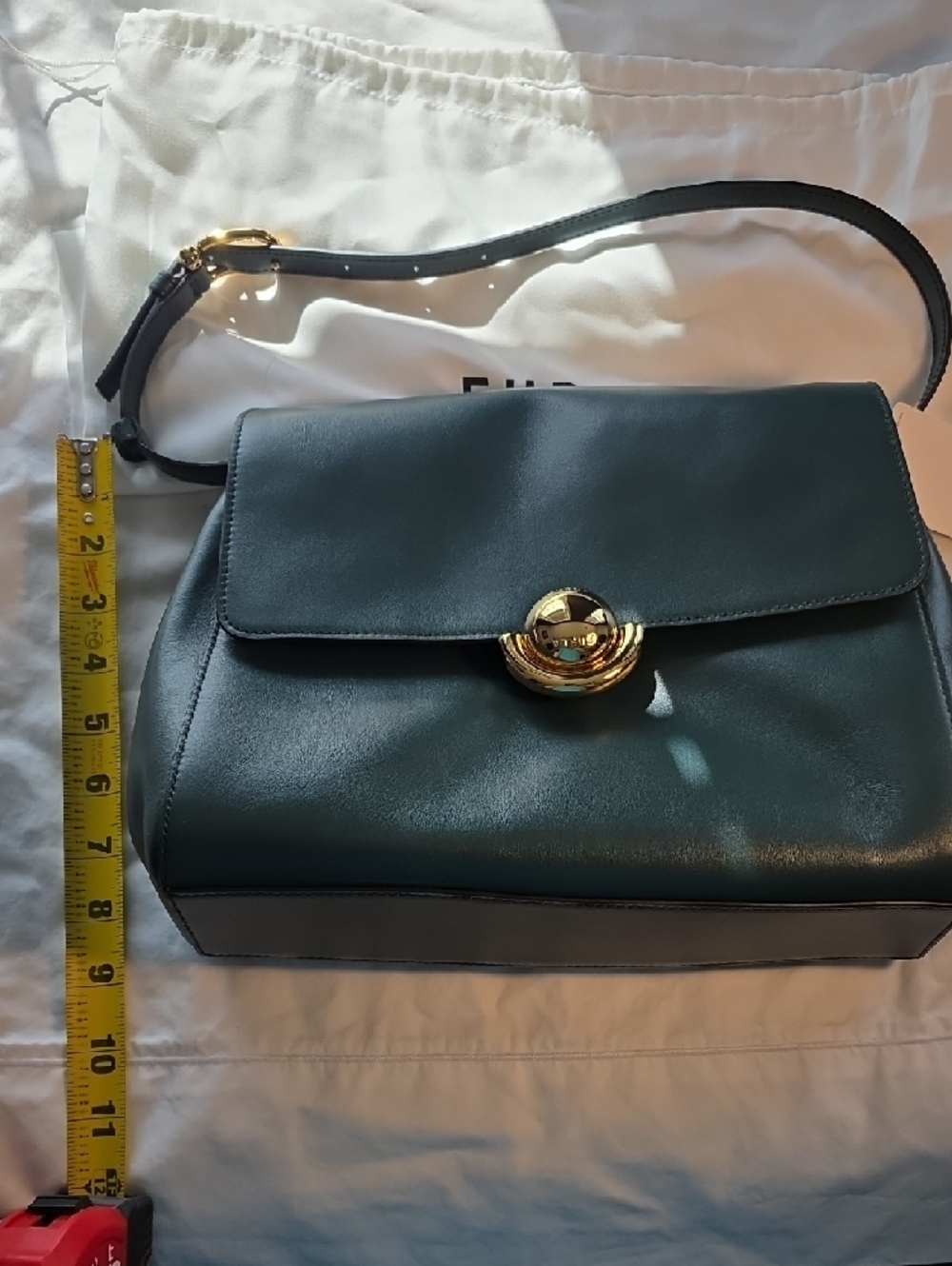 Furla Dark Green Leather Shoulder Bag with Gold Closure - Picture 4 of 9